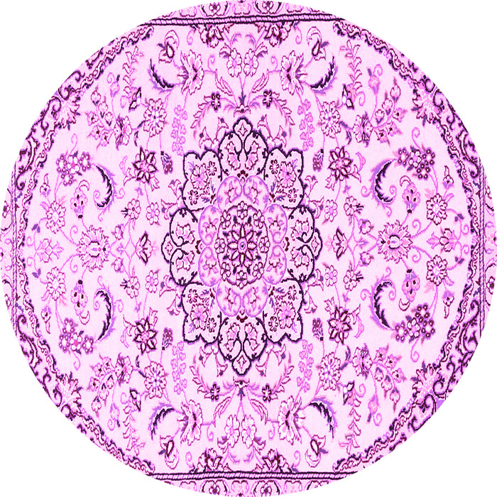 Round Machine Washable Medallion Pink Traditional Rug, wshtr1472pnk