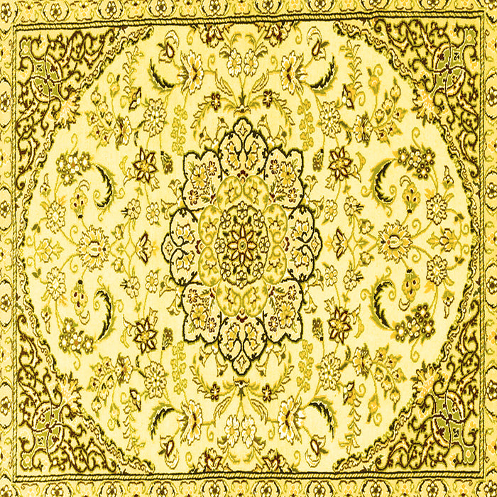 Square Machine Washable Medallion Yellow Traditional Rug, wshtr1472yw