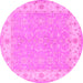 Round Machine Washable Persian Pink Traditional Rug, wshtr1473pnk