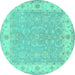 Round Machine Washable Persian Turquoise Traditional Area Rugs, wshtr1473turq