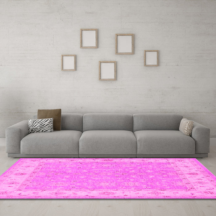 Machine Washable Persian Pink Traditional Rug in a Living Room, wshtr1473pnk