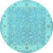 Round Machine Washable Persian Light Blue Traditional Rug, wshtr1473lblu