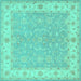 Square Machine Washable Persian Turquoise Traditional Area Rugs, wshtr1473turq