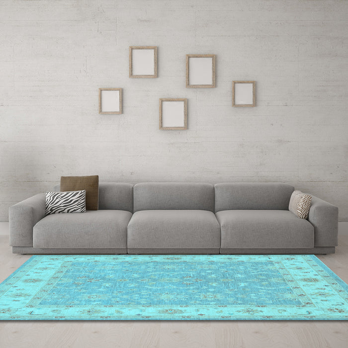 Machine Washable Persian Light Blue Traditional Rug in a Living Room, wshtr1473lblu