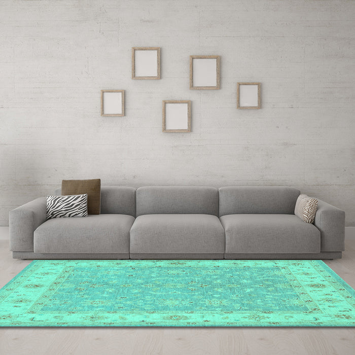 Machine Washable Persian Turquoise Traditional Area Rugs in a Living Room,, wshtr1473turq