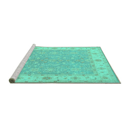 Sideview of Machine Washable Persian Turquoise Traditional Area Rugs, wshtr1473turq