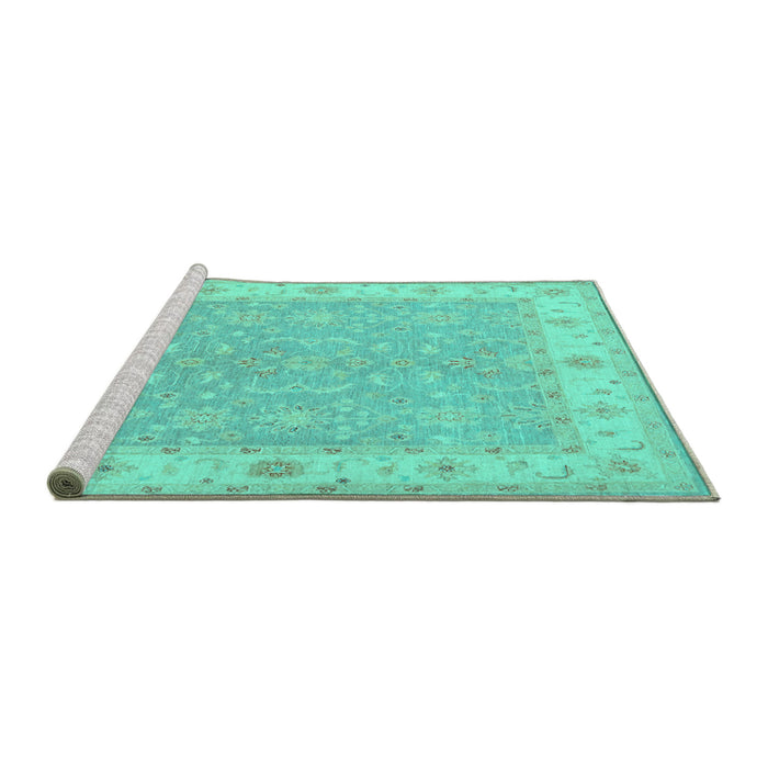 Sideview of Machine Washable Persian Turquoise Traditional Area Rugs, wshtr1473turq