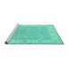 Sideview of Machine Washable Persian Turquoise Traditional Area Rugs, wshtr1473turq