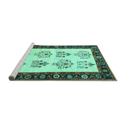 Sideview of Machine Washable Persian Turquoise Traditional Area Rugs, wshtr1474turq
