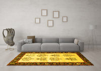 Machine Washable Persian Yellow Traditional Rug, wshtr1474yw