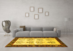 Machine Washable Persian Yellow Traditional Rug in a Living Room, wshtr1474yw