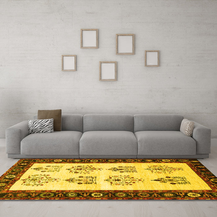 Machine Washable Persian Yellow Traditional Rug in a Living Room, wshtr1474yw