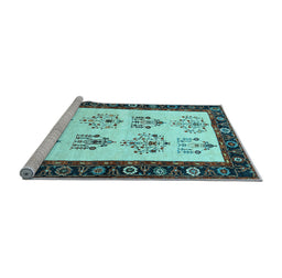 Sideview of Machine Washable Persian Light Blue Traditional Rug, wshtr1474lblu
