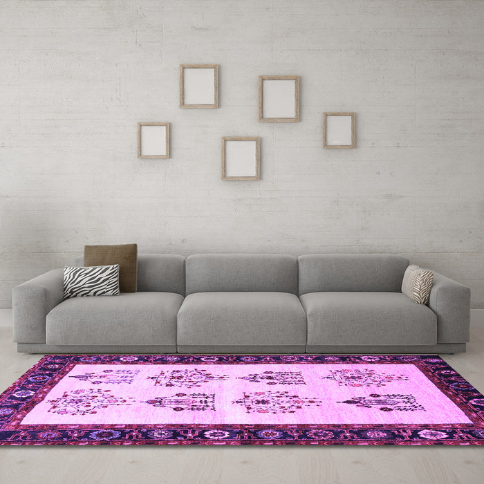 Machine Washable Persian Purple Traditional Area Rugs in a Living Room, wshtr1474pur