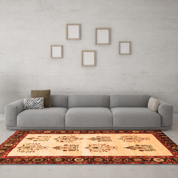 Machine Washable Persian Orange Traditional Area Rugs in a Living Room, wshtr1474org