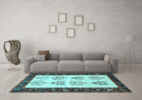 Machine Washable Persian Light Blue Traditional Rug, wshtr1474lblu