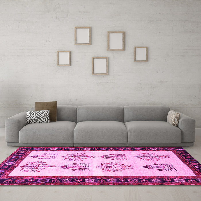 Machine Washable Persian Pink Traditional Rug in a Living Room, wshtr1474pnk