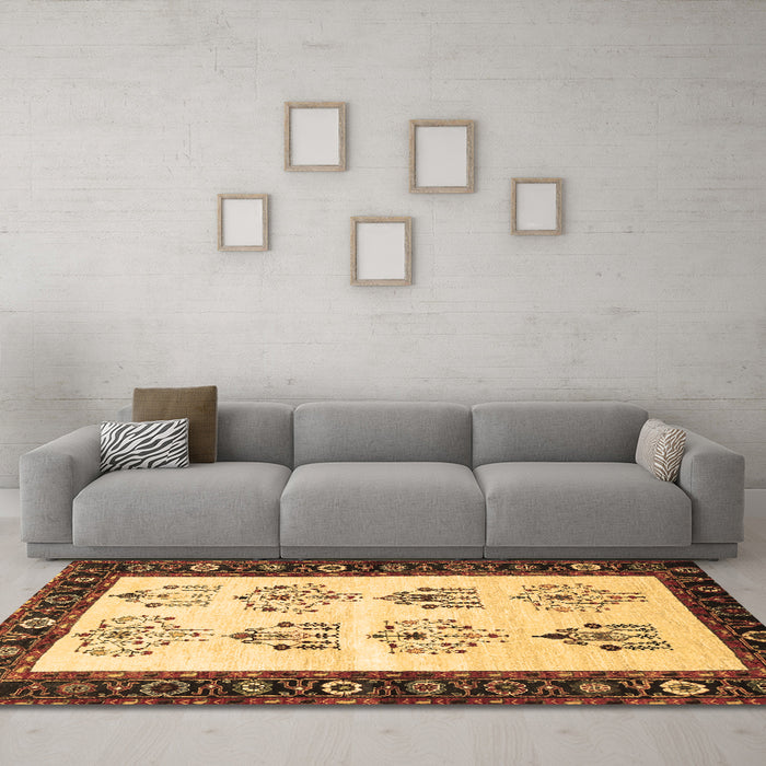 Machine Washable Persian Brown Traditional Rug in a Living Room,, wshtr1474brn