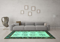 Machine Washable Persian Turquoise Traditional Rug, wshtr1474turq