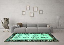 Machine Washable Persian Turquoise Traditional Area Rugs in a Living Room,, wshtr1474turq