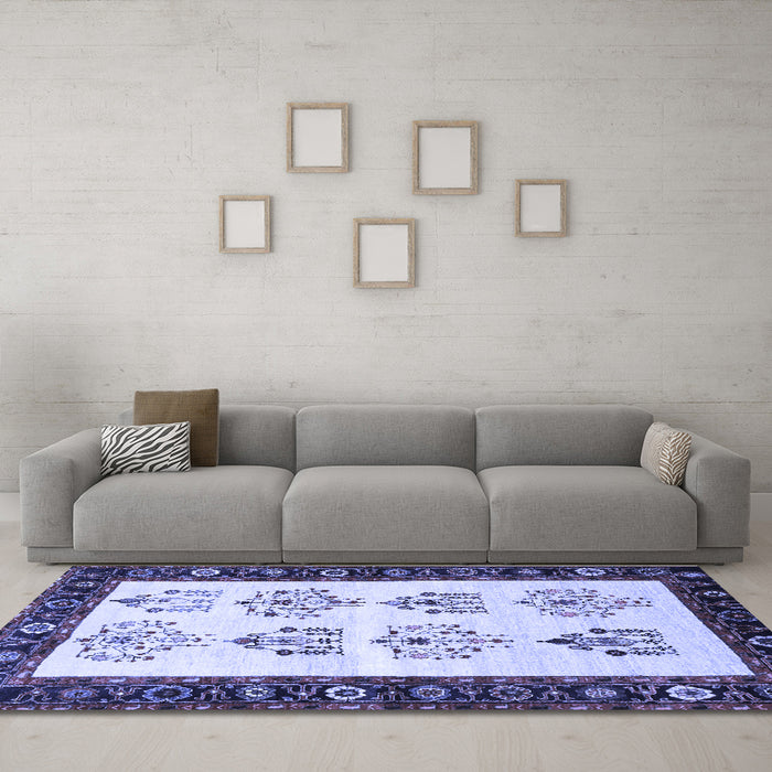 Machine Washable Persian Blue Traditional Rug in a Living Room, wshtr1474blu