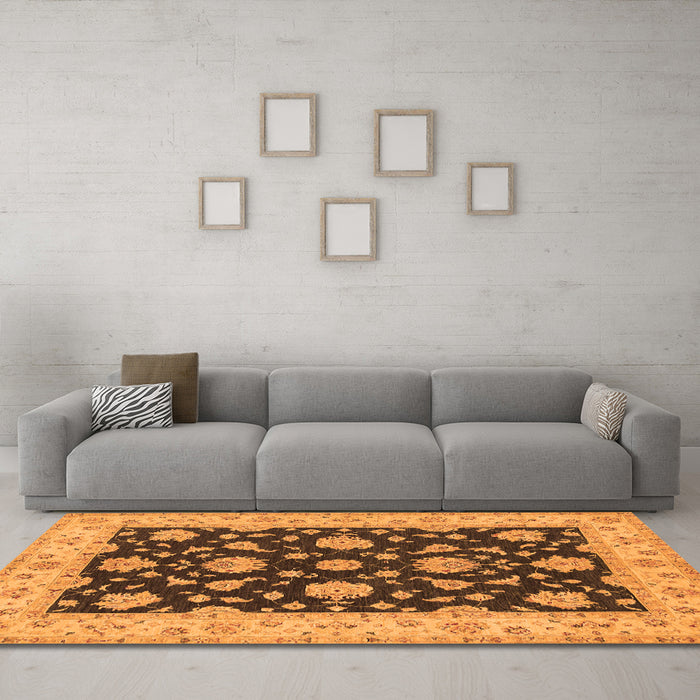 Machine Washable Persian Orange Traditional Area Rugs in a Living Room, wshtr1475org