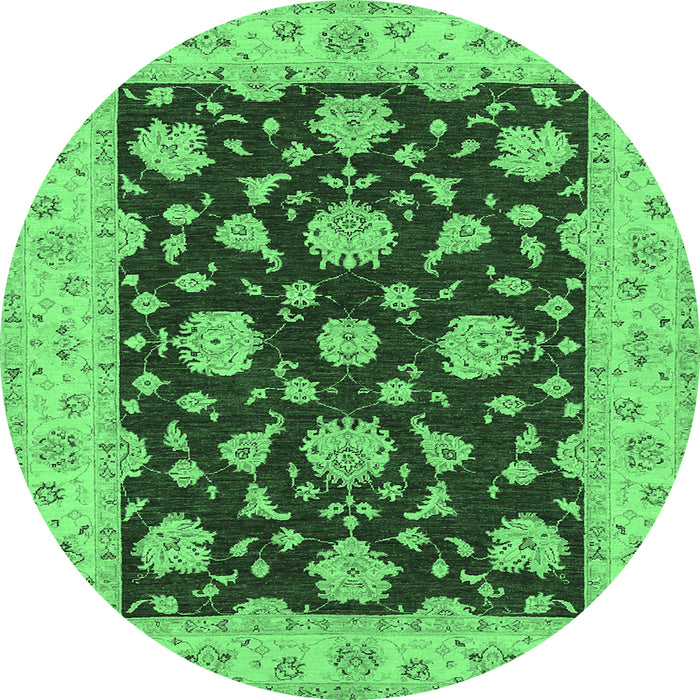 Round Machine Washable Persian Emerald Green Traditional Area Rugs, wshtr1475emgrn