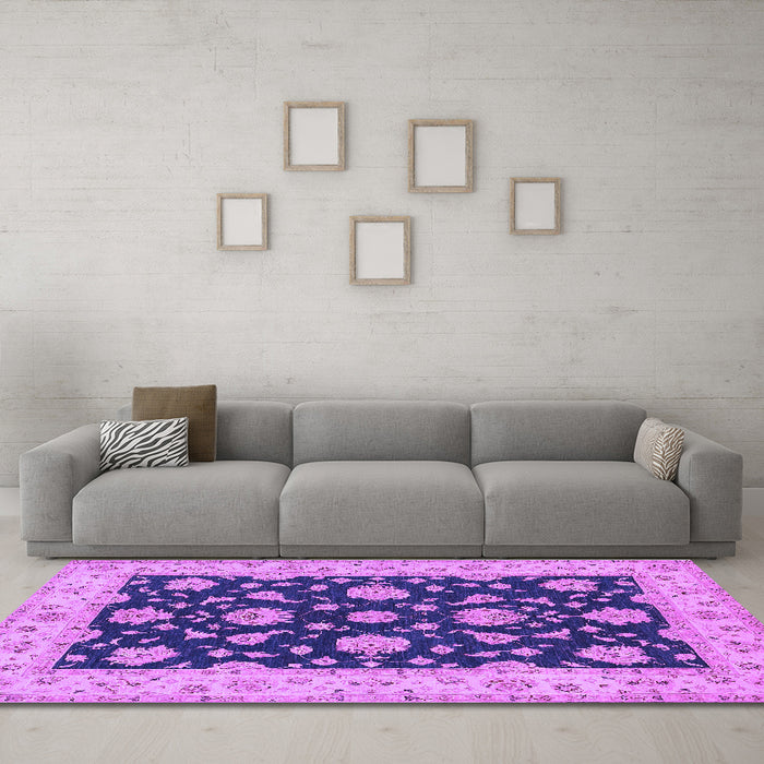 Machine Washable Persian Purple Traditional Area Rugs in a Living Room, wshtr1475pur