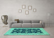 Machine Washable Persian Turquoise Traditional Area Rugs in a Living Room,, wshtr1475turq
