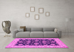 Machine Washable Persian Pink Traditional Rug in a Living Room, wshtr1475pnk