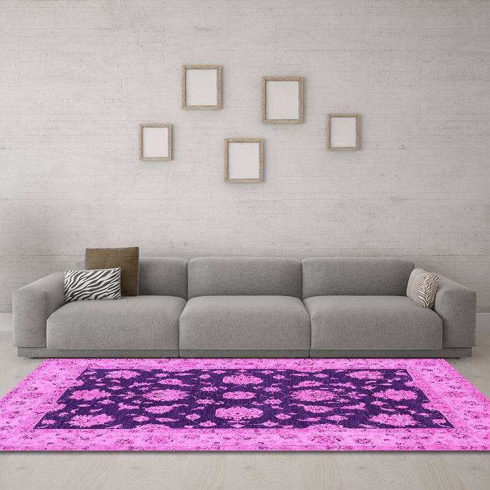 Machine Washable Persian Pink Traditional Rug in a Living Room, wshtr1475pnk