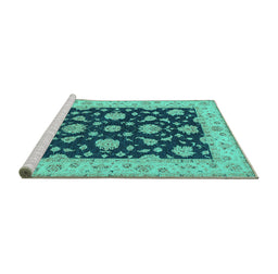 Sideview of Machine Washable Persian Turquoise Traditional Area Rugs, wshtr1475turq