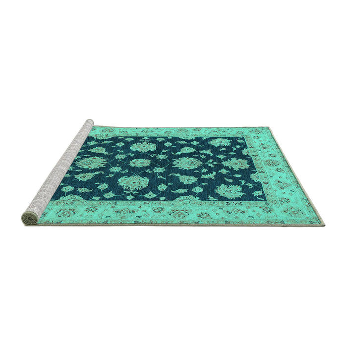 Sideview of Machine Washable Persian Turquoise Traditional Area Rugs, wshtr1475turq