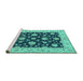 Sideview of Machine Washable Persian Turquoise Traditional Area Rugs, wshtr1475turq