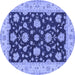Round Machine Washable Persian Blue Traditional Rug, wshtr1475blu