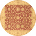 Round Oriental Brown Traditional Rug, tr1476brn