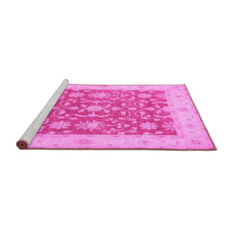 Sideview of Machine Washable Oriental Pink Traditional Rug, wshtr1476pnk