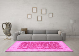Machine Washable Oriental Pink Traditional Rug in a Living Room, wshtr1476pnk