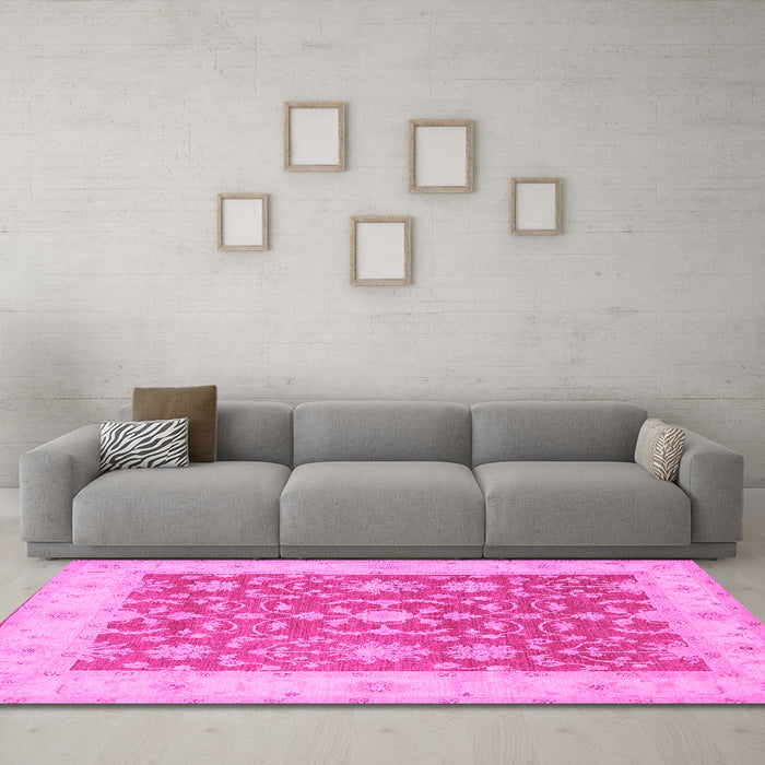 Machine Washable Oriental Pink Traditional Rug in a Living Room, wshtr1476pnk