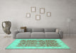 Machine Washable Oriental Turquoise Traditional Area Rugs in a Living Room,, wshtr1476turq