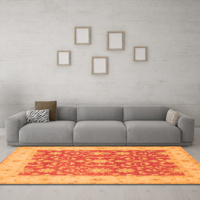 Machine Washable Oriental Orange Traditional Area Rugs in a Living Room, wshtr1476org