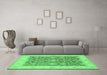 Machine Washable Oriental Emerald Green Traditional Area Rugs in a Living Room,, wshtr1476emgrn