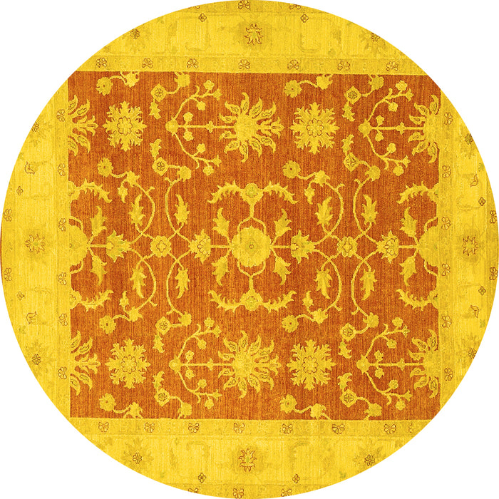Round Oriental Yellow Traditional Rug, tr1476yw