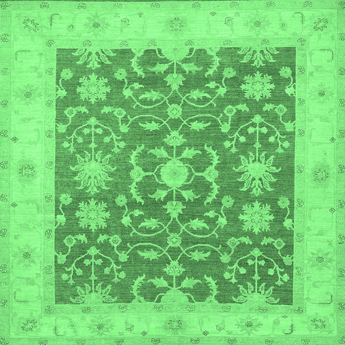 Square Machine Washable Oriental Emerald Green Traditional Area Rugs, wshtr1476emgrn
