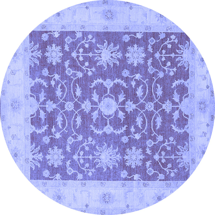 Round Machine Washable Oriental Blue Traditional Rug, wshtr1476blu