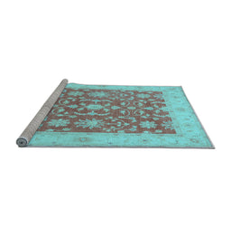 Sideview of Machine Washable Oriental Light Blue Traditional Rug, wshtr1476lblu