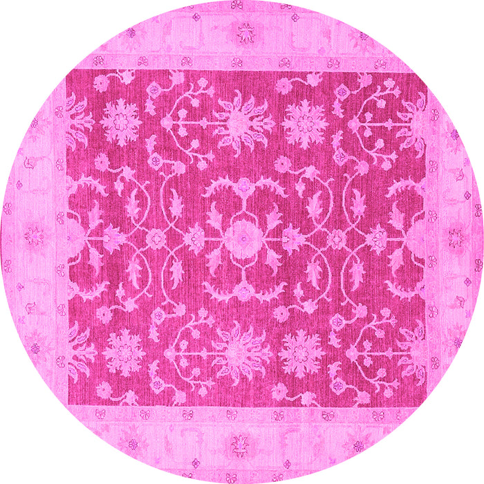 Round Machine Washable Oriental Pink Traditional Rug, wshtr1476pnk