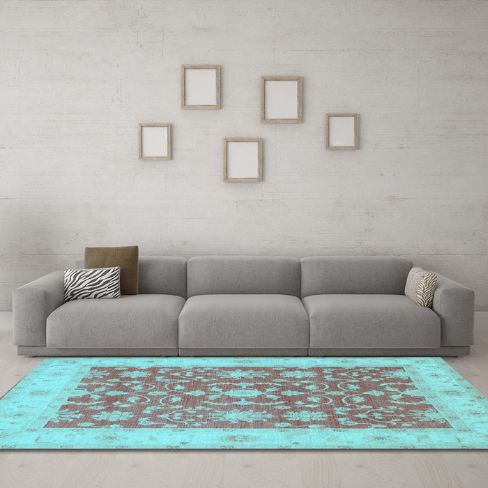Machine Washable Oriental Light Blue Traditional Rug in a Living Room, wshtr1476lblu