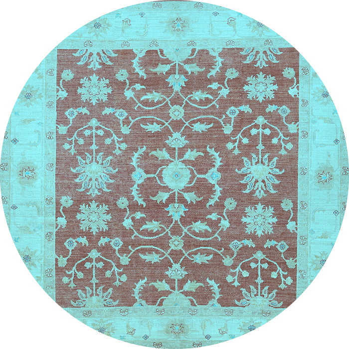 Round Machine Washable Oriental Light Blue Traditional Rug, wshtr1476lblu