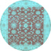 Round Machine Washable Oriental Light Blue Traditional Rug, wshtr1476lblu